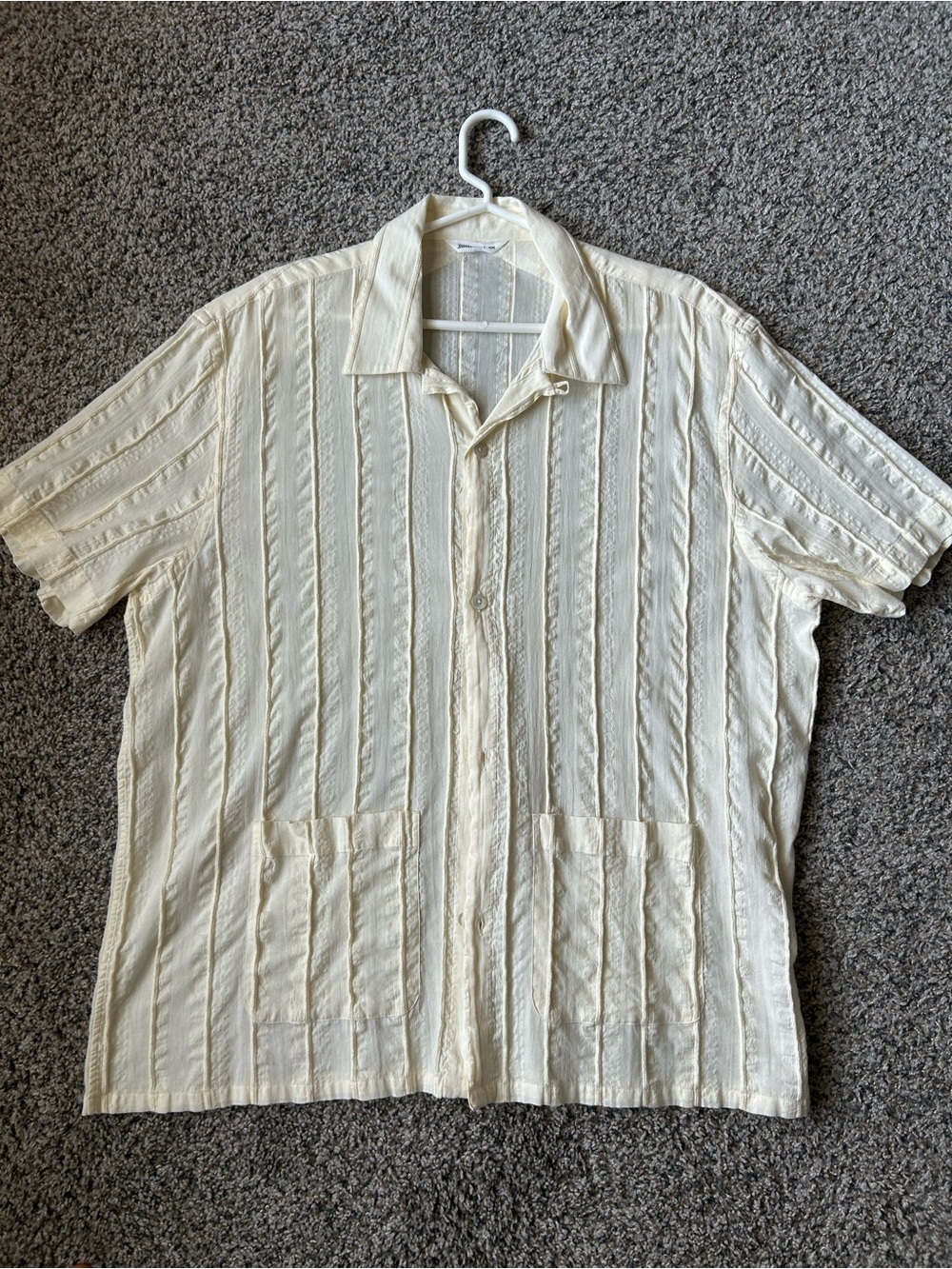 3sixteen Cream Textured Short Sleeve Shirt